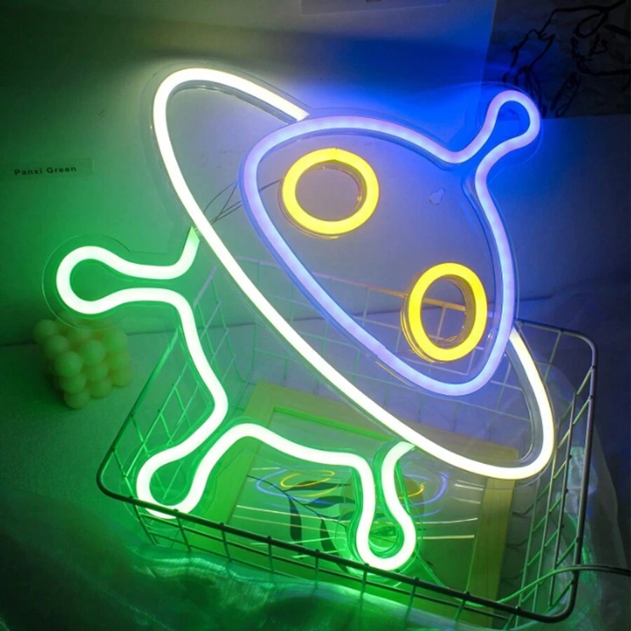 Neon Night Light, LED Neon Signs Night Light Neon Lights Neon Lights For Kids Bedroom USB Operated (Spaceship) - Multicolor - View 1
