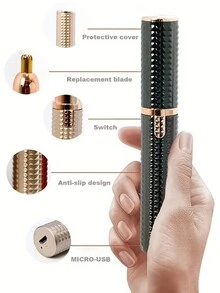 3合1口紅造型剃刀，電動除毛修眉器，USB充電式全身脫毛器，適用於女性面部、眉毛、鼻毛、腋毛脫毛，送給女性的禮物 - 黑色 - 查看 6