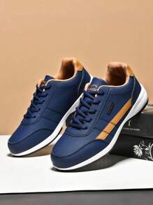 Men's MD Sole  Classic Style Fashionable Breathable Running Shoes, School Youth Lightweight Slim Fit Anti-Slip Versatile Outdoor Sports Leather Casual Sneakers, Big Sizes - Yellow Blue - View 5