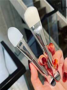 2入組臉部面膜掃雙頭矽膠和柔軟刷頭皮膚護理刷泥膜刷,附匙羹美容產品面部刷工具面膜刀雙頭矽膠面膜刷泥膜敷面自製軟膜工具特別刷 - 銀色 - 查看 1