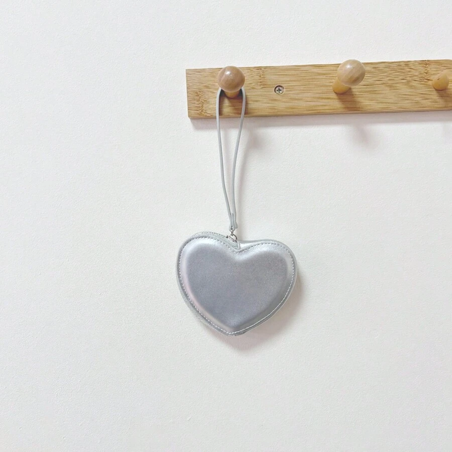 Ví tiền xu hình trái tim màu đỏ dễ thương Kawaii có dây đeo cổ tay Valentine