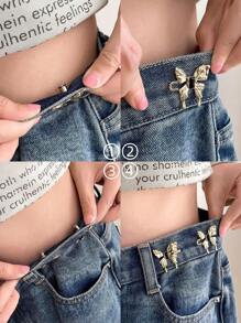 1 bộ Bộ mở rộng nút eo cho nữ, dành cho quần jean bó, váy denim & quần short, có thiết kế hình con bướm & khóa cài khi trở lại trường - Vàng - Xem 4