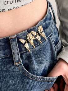1 bộ Bộ mở rộng nút eo cho nữ, dành cho quần jean bó, váy denim & quần short, có thiết kế hình con bướm & khóa cài khi trở lại trường - Vàng - Xem 2