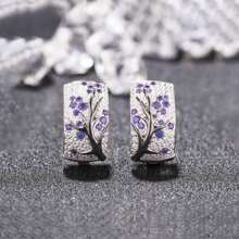 獨特的銀色梅花花紋耳環,優雅的花卉珠寶禮物,男女都合適 - 銀色 - 查看 13