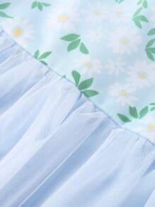 Annil Vestido azul de manga corta, de cintura alta, con estilo nacional y paraguas, fresco y elegante para niñas en verano