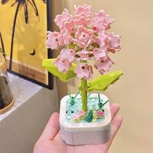 积木永生花DIY花盆可做办公桌摆件生日礼物房间装饰 - 杏色 - 查看 19