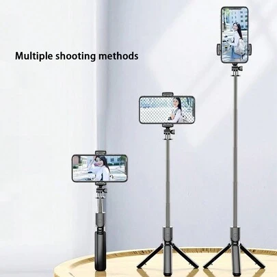 可折叠迷你自拍杆，带蓝牙、可伸缩、防抖灯、手机支架和集成式可伸缩三脚架