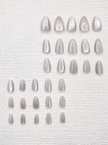 Almond Press On Nails - BTArtbox Silver Glitter Short Press On Nails, Cat Eye Glue On Nails With Nail Glue, Reusable Stick On Nails In 15 Sizes - 30 Soft Gel Fake Nails Kit, Caramel Nail Supplies - Multicolor - View 2