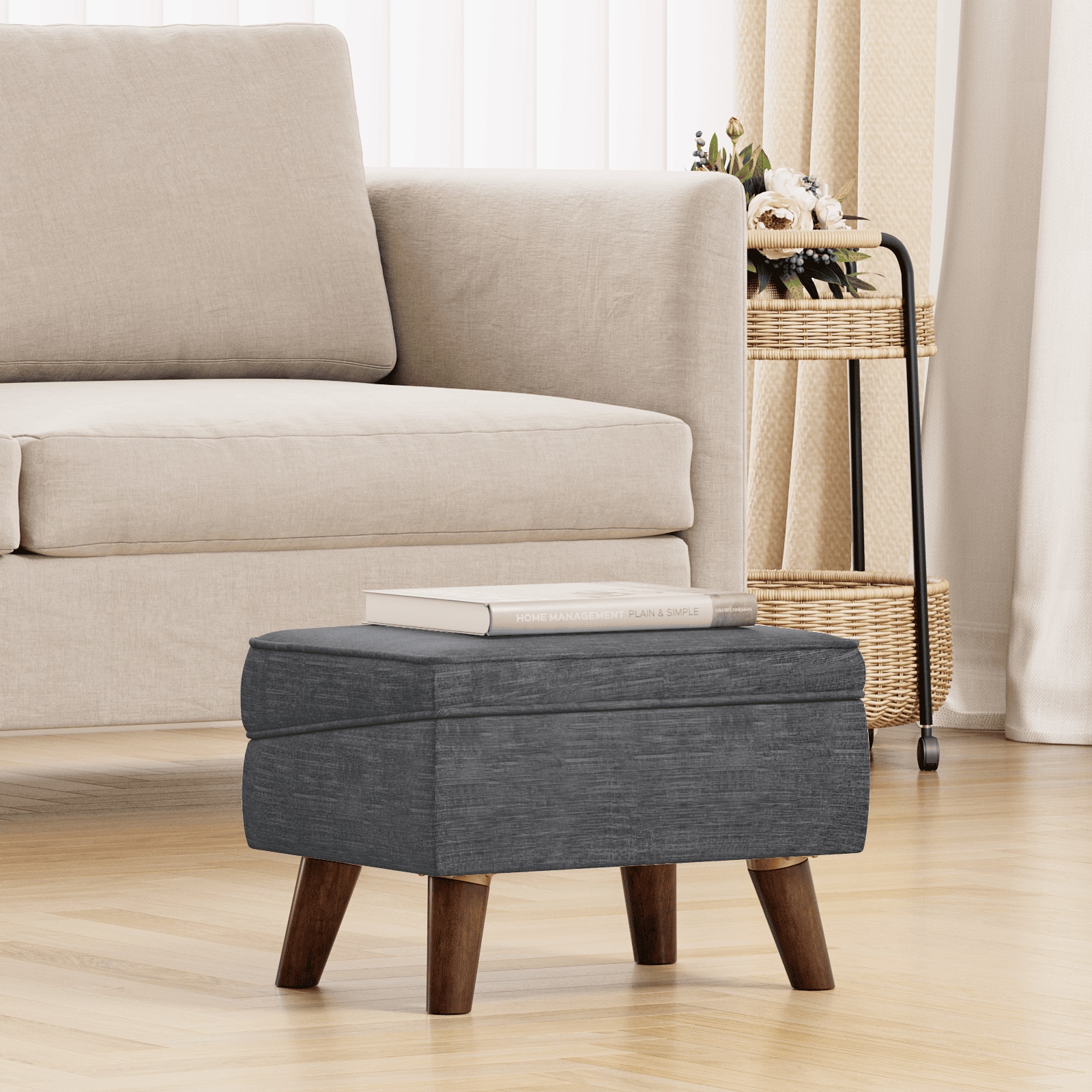 Footstool Ottoman Stool With Storage, Modern Ottoman Chair Rest With Adjustable Cover For Living