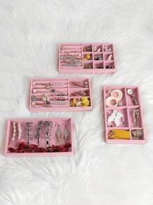 4pcs Stackable Velvet Jewelry Tray For Bracelet, Earring, Diy Drawer Organizer Portable Multi-Purpose Storage For Rings, Earrings And Necklace With Elegant Stackable Design - Multicolor - View 7