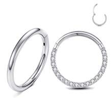 2 PEZZI Anelli per il naso a cerchio in acciaio chirurgico 316L con CZ frontali chiari, anelli per orecchie, cartilagine, daith, tragus, elice, rook, anelli per ombelico, capezzolo, setto nasale, sopracciglio, labbra, lobo, elice sottile da 6 mm, 8 mm, 10 mm, regali di San Valentino, gioielli per body piercing di San Valentino