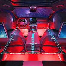 4 件 8.8 吋汽車 Led 燈帶,由應用程式控制,48 條 Led 車內燈帶,帶智慧應用程式控制,多色音樂汽車氛圍燈,用於儀表板下方照明 - 彩色 - 查看 3
