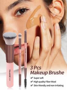 MAANGE 3/7pcs Makeup Brush Set, Includes 3 Makeup Brushes + 4 Accessories: Foundation Brush, Eyelash Brush, Eyeshadow Brush, Blending Brush, Eyebrow Brush, Makeup Brush Gift Set, Women Girls Travel Makeup Brush Beauty Tools - Watermelon Pink - View 6