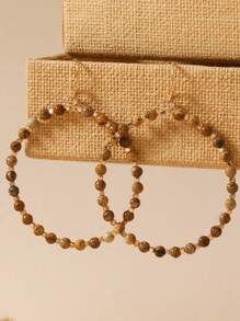 耳環系列3耳環套裝，手工編織串珠波西米亞風格，奢華時尚，多款式可選 - 大理石紋理-棕色圓圈形 - 查看 1