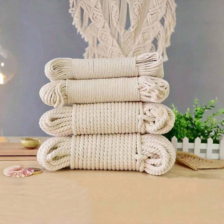1pc (4mm/0.16in-8mm/0.31in) Wide Macrame Cord, Suitable For Festival Decoration, Gift Weaving Crafts, Handicrafts DIY, Textile & Jewelry Decoration, Wedding & Party Decoration, Home Decoration Braided Rope - Beige - View 1