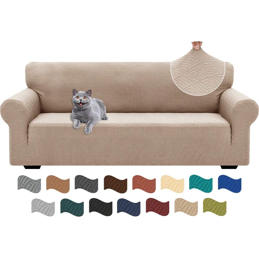 YSTYLE Stretch Sofa Cover 1/2/3/4 Seater, Sofa Cover Non-Slip With Armrest, Elastic Couch Cover Jacquard, Universal Sofa Cover Modern, Sofa Cover Dog Cat For Living Room - Khaki - View 1