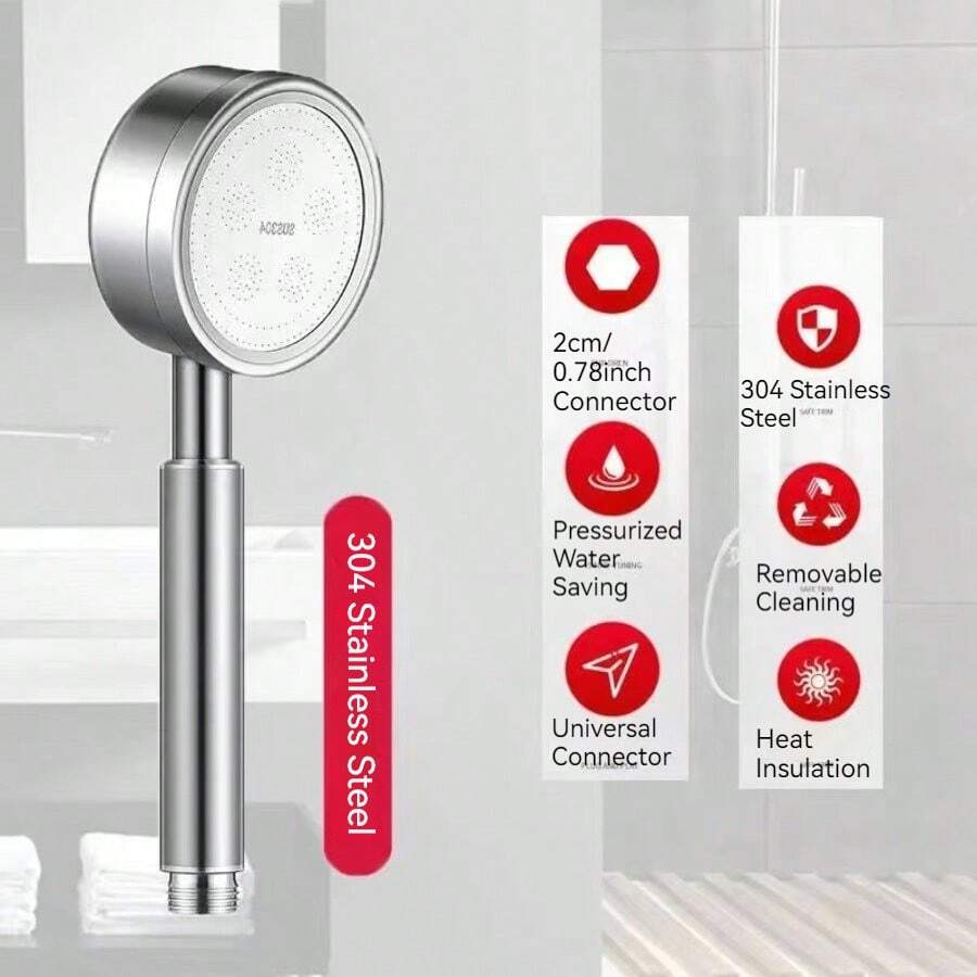 Silver 304 Stainless Steel Material AirBoosting Shower Head, For Bathtub And Bathroom, Rainfall