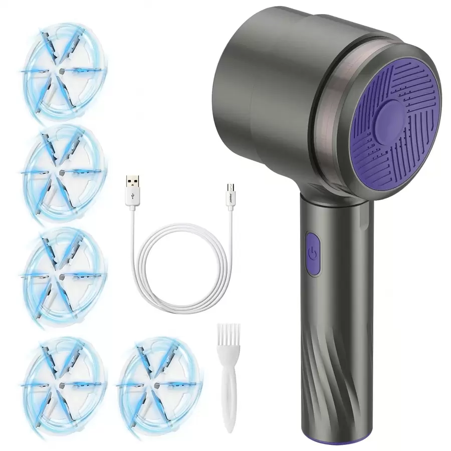 Quitapelusas electrico para ropa recargable, con 5 cuchillas Reemplazables, potente succión, con tapa trasera con fijación magnética, adecuado para todo tipo de ropa, Nergo - Negro - Ver 1