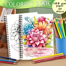 Tlenpo （3 月更新，30 页）成人女性涂色书 - 用于缓解、放松、焦虑，8.3x11.2 英寸，新年礼物、生日礼物、节日礼物、派对礼物、复活节、感恩节、返校、节日聚会礼物返校、母亲节、妈妈的礼物、返校、学校用品 - 清晨的花朵 - 查看 1