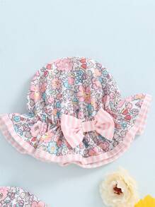 Ensemble de maillot de bain anti-éruptions cutanées pour bébé fille à manches longues avec imprimé floral, maillot de bain pour bébé avec chapeau de soleil et nœud papillon, 2 pièces