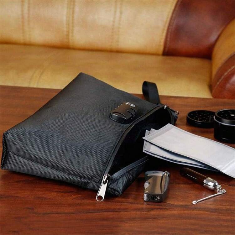 8 Pieces Smell Proof  Pouch With Combination Lock Aluminum Stash Jar Rolling Tray Travel Kit - Black - View 2