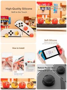 GeekShare 4 件装可爱章鱼烧设计硅胶 Joycon 拇指握把套，兼容 Switch/OLED/Switch Lite - 彩色 - 查看 3