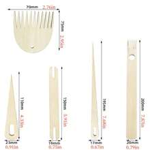 Set de 5pcs de telar de madera, incluyendo lanzadera de tejido de madera y peine de tejer, herramientas DIY para tejer y hacer manualidades de tejido - Blanco - Ver 2