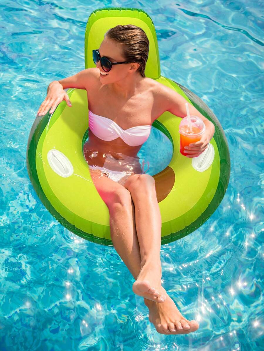 1pc Inflatable Fruit-Shaped Swimming Ring With Handles, Adult Pool Float Lounge For Water Activities Summer Swimming Pool, Beach Water Fun - Green - View 1