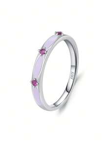 1pc Real 925 Sterling Silver Fashion Elegant Purple  Enamel Process Finger Ring For Women Girls Party Accessories Jewelry