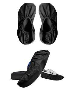 1對家用辦公室防水防塵鞋套，可重複使用和清洗 - 黑色 - 查看 5
