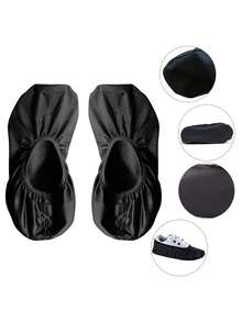 1對家用辦公室防水防塵鞋套，可重複使用和清洗 - 黑色 - 查看 7