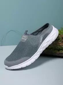 男士夏季透氣網面拖鞋，柔軟舒適，輕便休閒鞋 - 灰色 - 查看 2