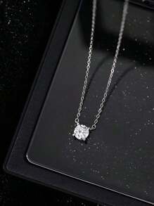 ELSEDES 1pc Classic Style S925 Silver Pendant With Shiny Gemstone, Simple & Elegant Necklace For Women's Everyday Outfit Or Office Wear - Silver - View 5