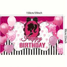 Fondo de fiesta de cumpleaños princesa, banner de fiesta temática princesa, accesorio de decoración de fiesta - Rosa - Ver 2