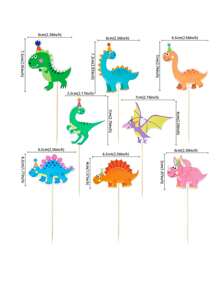 8 piezas Decoración de tarta con figura de dinosaurio de dibujos animados, decoración linda para cupcakes para fiestas de cumpleaños, Navidad - Multicolor - Ver 2