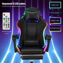 OYAJIA RGB Gaming Chair With LED Lights And Footrest Ergonomic Computer Gaming Chair With High Back Video Game Chair With Adjustable Lumbar Support, Black - Black - View 6