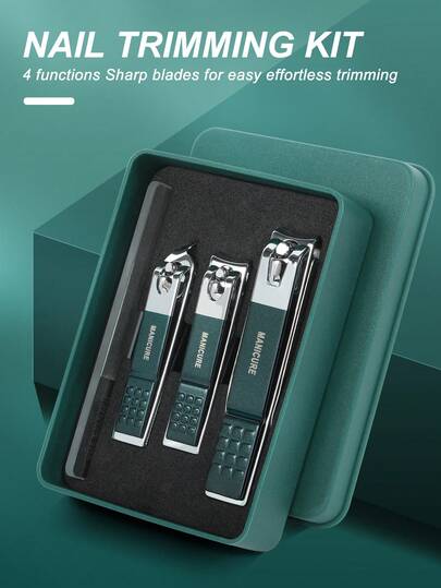 pinpai Bộ 4 kìm cắt móng tay bằng thép không gỉ, kìm cắt móng chống văng, kéo cắt móng miệng rộng, dụng cụ làm móng tay và móng chân (tự động thu gom móng vụn)