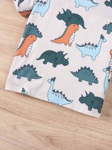 男童两件套夏季卡通恐龙印花短袖T恤和纯色短裤套装 - 綠色 - 查看 4