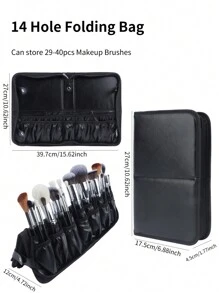 1pc Large Capacity 40-Slot Foldable Makeup Brush Holder, High-End Bookpage Design Black Makeup Brush Storage Bag - Black - View 7