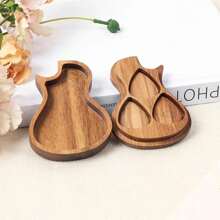 One Set Wooden Guitar Picks With Pick Holder Box, Simple Wood Guitar Plectrum Storage Case - Beige - View 7