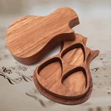 One Set Wooden Guitar Picks With Pick Holder Box, Simple Wood Guitar Plectrum Storage Case - Beige - View 6