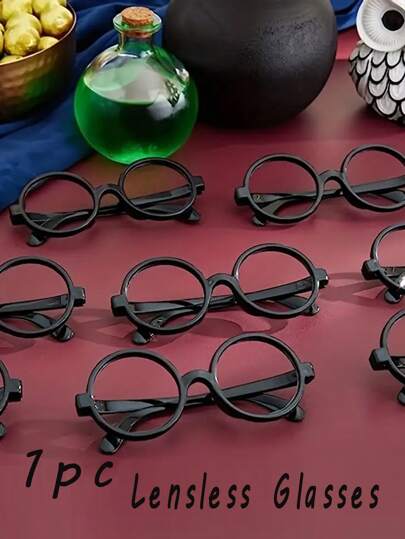 1/3/5/10/15pcs Unisex Round Black Wizard Glasses Frame, Lensless Glasses For Travel And Birthday Party Cosplay And Costumes - Nerd Party Supplies, Women Men Solid Decorative Photo Booth Props Stage Performance - Simple And Cute Costume Prop