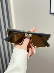 1入塑料幾何框金屬邊眉梁扁頂女式太陽眼鏡,適用於大學風格,日常休閒,海灘度假或防曬裝飾 - 綠色 - 查看 9