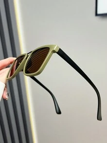 1入塑料幾何框金屬邊眉梁扁頂女式太陽眼鏡,適用於大學風格,日常休閒,海灘度假或防曬裝飾 - 綠色 - 查看 10