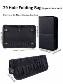 1pc Large Capacity 40-Slot Foldable Makeup Brush Holder, High-End Bookpage Design Black Makeup Brush Storage Bag - Black - View 8