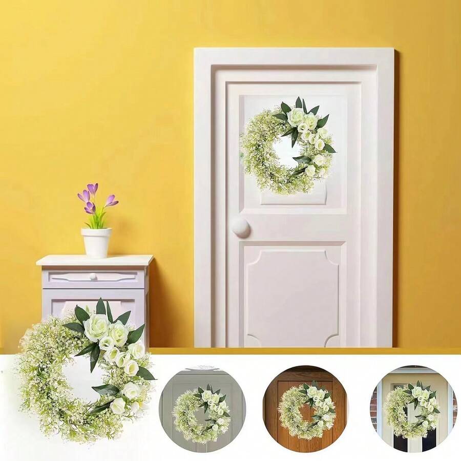 1 Miếng Nhân tạo Trắng Hoa hồng Vòng hoa Nhà  Đồ trang trí Treo Vật trang trí Cho đám cưới , Ngoài trời , Sân vườn Bối cảnh - màu xanh lá - Xem 1