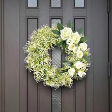 1 Miếng Nhân tạo Trắng Hoa hồng Vòng hoa Nhà  Đồ trang trí Treo Vật trang trí Cho đám cưới , Ngoài trời , Sân vườn Bối cảnh - màu xanh lá - Xem 3