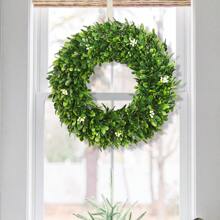 1pc Artificial Flower Wreath, 6 Options: Milan Grass, Boxwood, Seed Head Grass With Wildflowers, Yellow Boxwood, Lavender, Boxwood With Wildflowers. Green Decoration For Spring And Summer. Customizable By Factory. Suitable For Dorm Room, Office, Back To School Season, Outdoor Parties, Festivals, Birthday Parties, Christmas, Halloween, And Thanksgiving Decorations For Home, Hotel, Restaurant, Living Room, Bedroom, Wedding, Banquet Hall, Kitchen And Garden. - Green - View 10