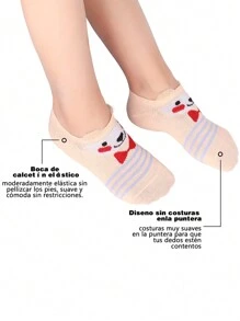 12 Pairs Of Women's Invisible Socks, Tines Girls Cute Socks With Ears, With Animal Cartoons - 彩色 - 查看 10