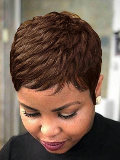 Pixie Cut Wigs For Women Burgundy Color Wigs Glueless Wigs Short Pixie Cut Layered Wigs With Bangs For Daily Wear